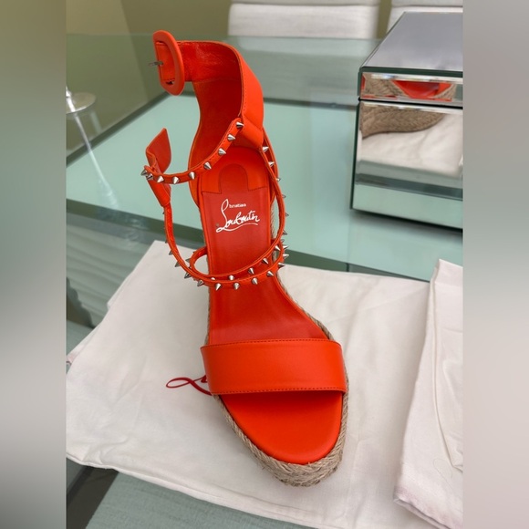 Authentic Christian Louboutin Chocozeppa Spikes 120 Vibrant Orange Platform - Picture 9 of 9